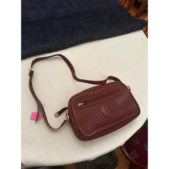 Cartier Handbags - Cartier Burgundy Leather Gold Crossbody Bag w/COA